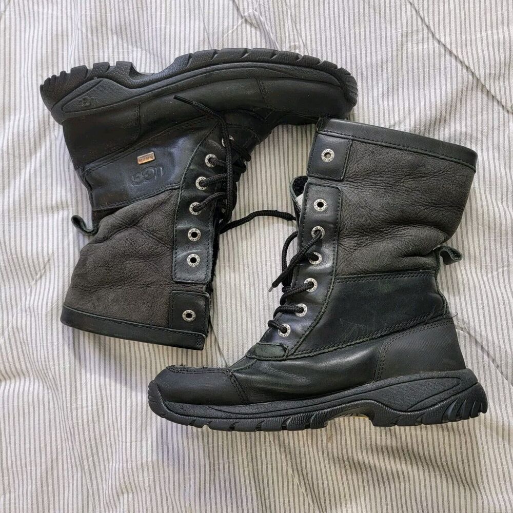 UGG Kids Butte Winter Boots Black Leather Insulated‎ Waterproof Size 3 S/N 5209